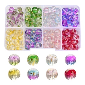 8 Farben transparente spritzlackierte Glasperlen, mit goldener Folie, Runde
