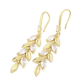 Cubic Zirconia Leaf Dangle Earrings, Brass Long Earrings for Women