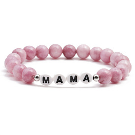 Natural Agate Beaded Bracelet for Mother's Day - MAMA MOM Women's Handmade Charm Jewelry