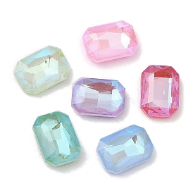 Flat Back Glass Rhinestone Cabochons, Faceted, Rectangle