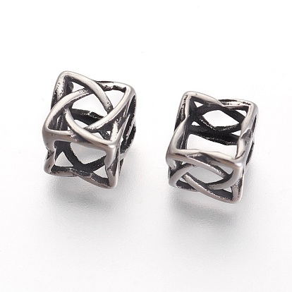 304 Stainless Steel Beads, Cube, Hollow