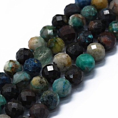 Natural Chrysocolla Beads Strands, Faceted(64 Facets), Round