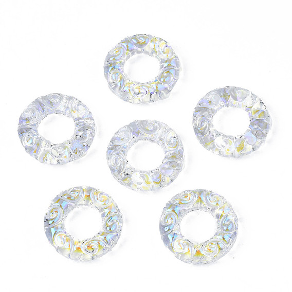 Anillos de enlace de vidrio transparente, color de ab chapado, donut con patrón de remolino