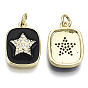 Brass Micro Pave Clear Cubic Zirconia Pendants, with Enamel and Jump Ring, Rectangle with Star, Real 16K Gold Plated, Nickel Free