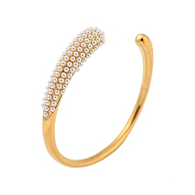 304 Stainless Steel Teardrop Cuff Bangle with Imitation Pearl