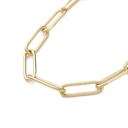 Brass Paperclip Chain, Drawn Elongated Cable Chain Necklaces, with Spring Ring Clasps