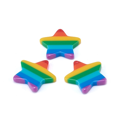Plastic Stripe Pendants, Rainbow Star Charms
