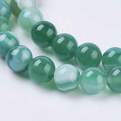 Round Dyed Natural Striped Agate/Banded Agate Beads Strands, 6mm, Hole: 1mm