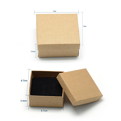 Cardboard Paper Jewelry Set Boxes, for Ring, Necklace, with Black Sponge inside, Square