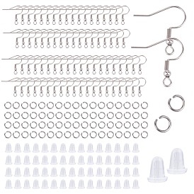 SUNNYCLUE 600pcs 3 Styles 304 Stainless Steel Earring Hooks & Open Jump Rings, with Silicone Ear Nuts