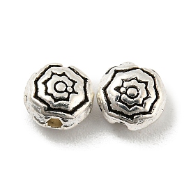 Perles en alliage de style tibétain, sans plomb et sans cadmium, plat et circulaire avec fleur