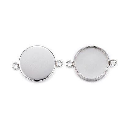 304 Stainless Steel Cabochon Connector Settings, Plain Edge Bezel Cups, Flat Round