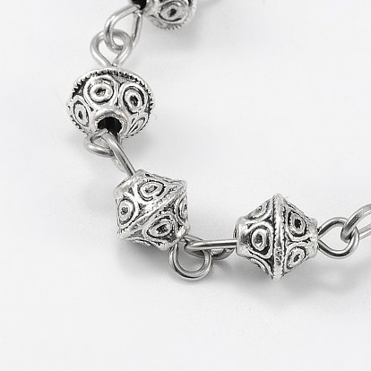 Hechos a mano tibetanos cadenas de perlas bicone aleación estilo de collares pulseras hacer, con alfiler de hierro, sin soldar, 39.3 pulgada