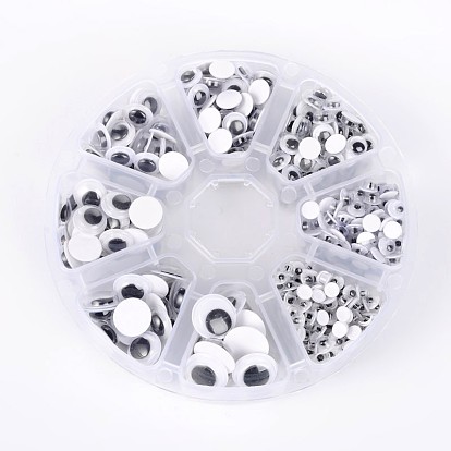 Noir et blanc tortiller plastique yeux écarquillés boutons bricolage accessoires artisanat scrapbooking jouets avec étiquette emplâtre sur le dos, 4~12x2.5~4 mm, sur 750 pcs / boîte