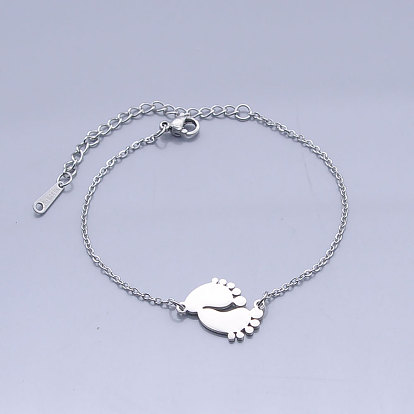 201 Stainless Steel Link Bracelets, with Lobster Claw Clasps, Baby Feet