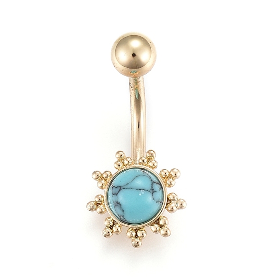 Bijoux piercing, anneau de nombril en laiton, anneaux de ventre, avec turquoise synthétique et barre en acier inoxydable