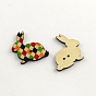 2-Hole Bunny Printed Wooden Buttons, Rabbit Silhouette, Mixed Color, 30x31x2.5mm, Hole: 1.5mm