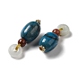 Pendentifs en forme de beignet en jadéite naturelle, Breloques ovales en pierre naturelle avec perles rondes en agate naturelle