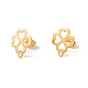 201 Stainless Steel Stud Earring Findings, with 304 Stainless Steel Pins, Horizontal Loops and Ear Nuts, Clover