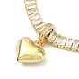 Brass Heart Charm Bracelets, Cubic Zirconia Tennis Bracelets for Women