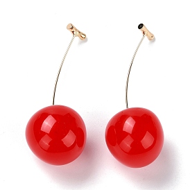 Lifelike Cherry Resin Dangle Stud Earrings, Fruit Brass Earrings for Girl Women, Light Gold