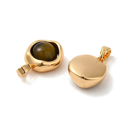 Gemstone Brass Flat Round Charms