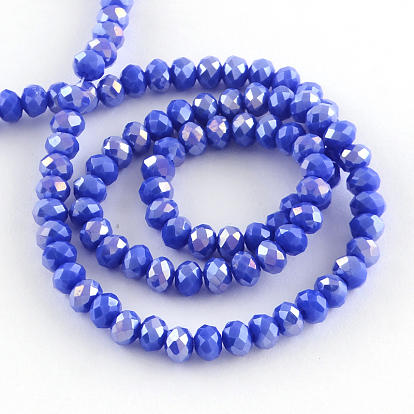 Electroplate Glass Beads Strands, Faceted Rondelle, AB Color Plated