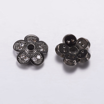 Laiton micro pavé capuchon de perles de zircon cubique, sans cadmium et sans plomb, 5 pétales