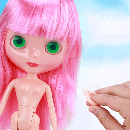 Plastic Movable Joints Action Figure Body, with Head & Bang Straight Hairstyle, for Female BJD Doll Accessories Marking