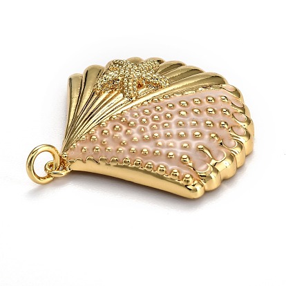 Laiton émail pendentifs, plaqué longue durée, avec anneau de saut, réel 18 k plaqué or, forme de coquille avec forme d'étoile de mer