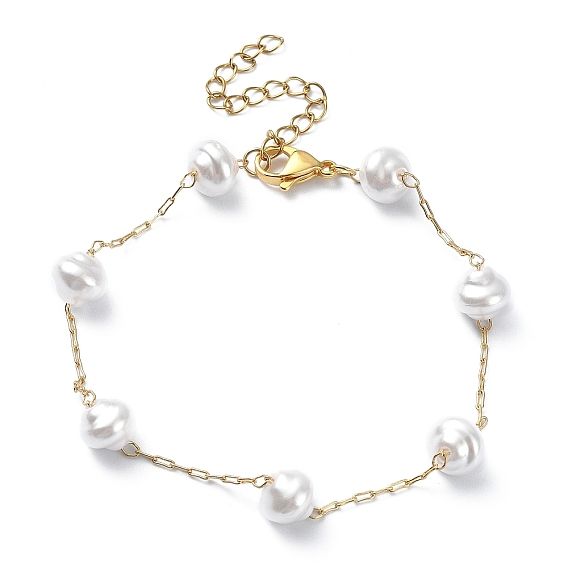 Bracelets de cheville en chaîne de perles imitation perle en plastique abs, 304 bijoux en acier inoxydable pour femmes