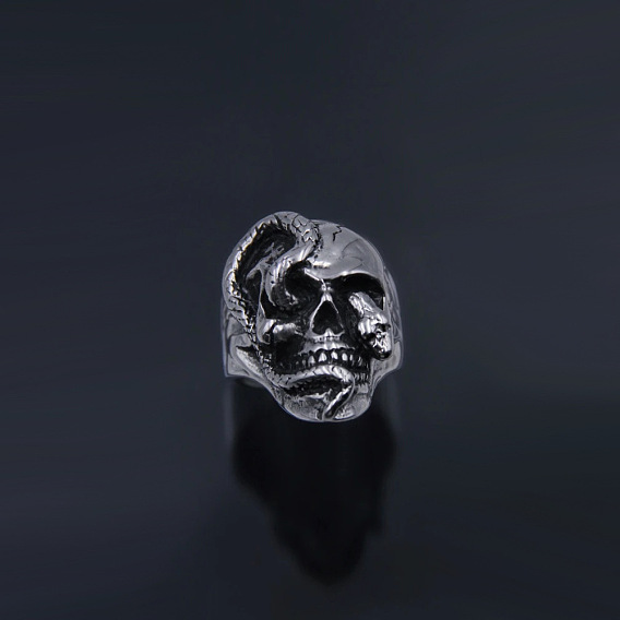 Alloy Skull with Snake Finger Rings, Halloween Chunky Ring for Women