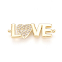 Brass Micro Pave Cubic Zirconia Links, Long-Lasting Plated, Lead Free & Cadmium Free & Nickel Free, Word Love, Clear