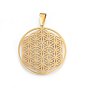 304 Stainless Steel Pendants, Spiritual Charms, Flat Round with Flower of Life/Sacred Geometry