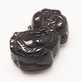 Carved Natural Obsidian Pendants, Pi Xiu