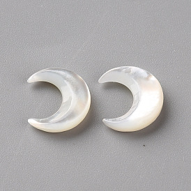 Natural White Shell Beads, No Hole/Undrilled, Moon