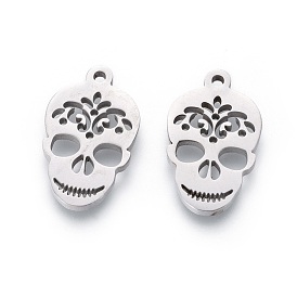 201 Stainless Steel Pendants, Manual Polishing, Sugar Skull, For Mexico Holiday Day of the Dead