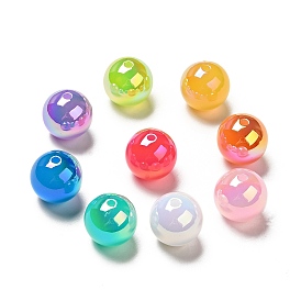 UV Plating Opaque Rainbow Iridescent Acrylic Beads, Round