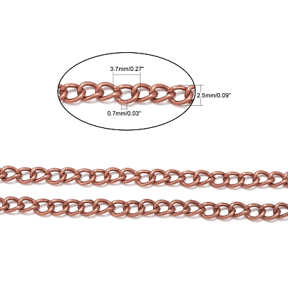 Iron Twisted Chains, Unwelded, with Spool, 3.7x2.5x0.7mm, about 328.08 Feet(100m)/roll