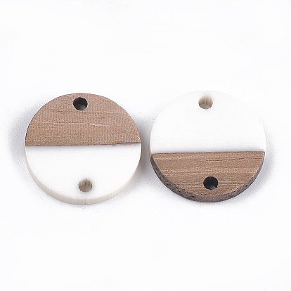 Eslabones / conectores de resina y madera de nogal, plano y redondo