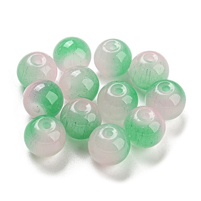 Perles de verre de peinture par pulvérisation bicolore, imitation verre de jade, ronde
