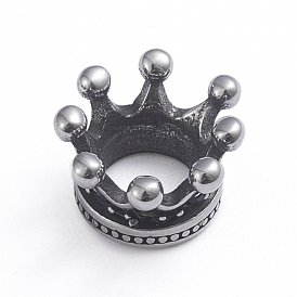 Perles européennes rétro 304 en acier inoxydable, Perles avec un grand trou   , couronne