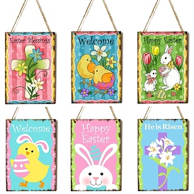 Rectangle Wood Hanging Wall Decorations, for Easter Theme Display Decorations, Colorful