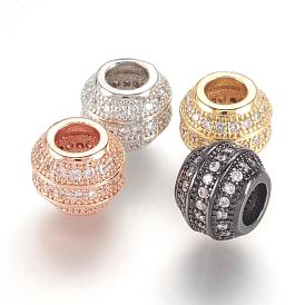 Micro cuivres ouvrent zircone cubique perles européennes, Perles avec un grand trou   , rondelle