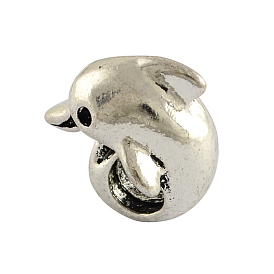 Tibetan Style Alloy Dolphin European Beads, Large Hole Beads, Cadmium Free & Lead Free, 14x14x10mm, Hole: 4.5mm, about 420pcs/1000g