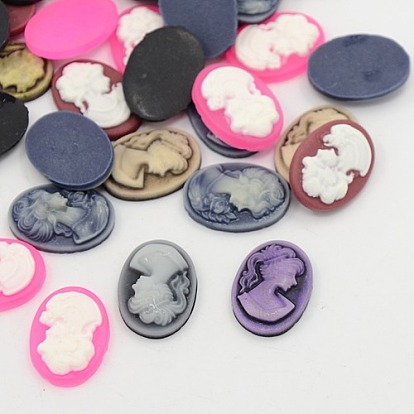 Resin Cameos Cabochons, Mixed Color, Not Drilled, Oval, 13x18mm