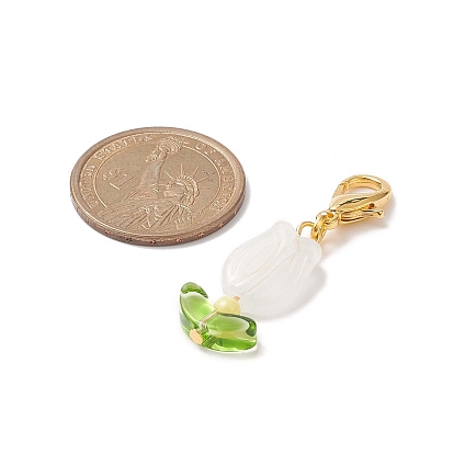Tulip Opaque Acrylic & Glass Leaf Pendants Decorations, with Zinc Alloy Lobster Claw Clasps