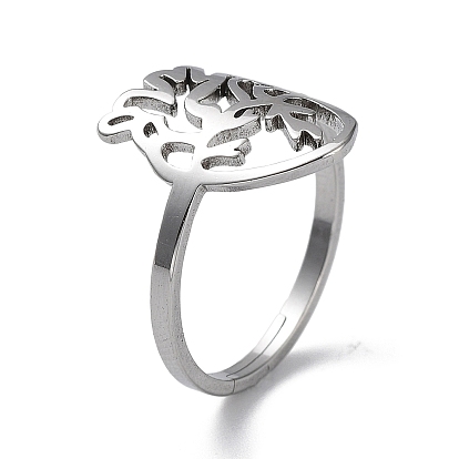 304 Stainless Steel Adjustable Rings, Realistic Hollow Heart Ring for Women