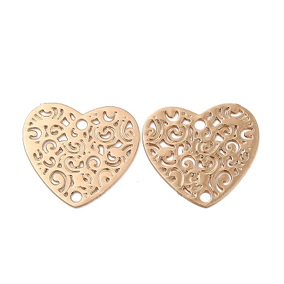 Rack Plating Brass Connector Charms, Etched Metal Embellishments, Long-Lasting Plated, Heart Links