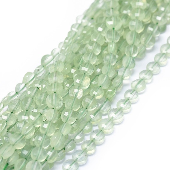 Perles naturelles préhnite brins, AA grade, facette, plat rond